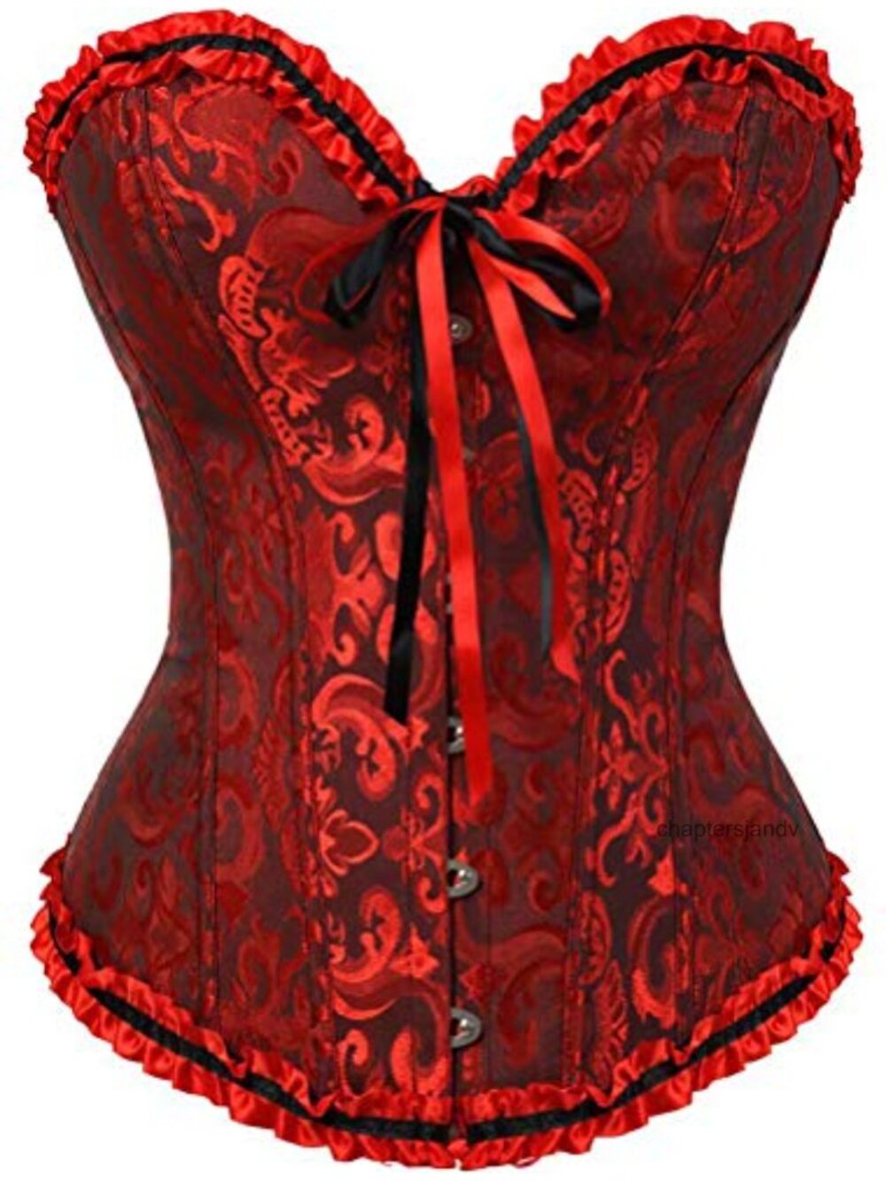 Floral Jacquard Overbust Corset Top Lace Up Strapless Renaissance Womens